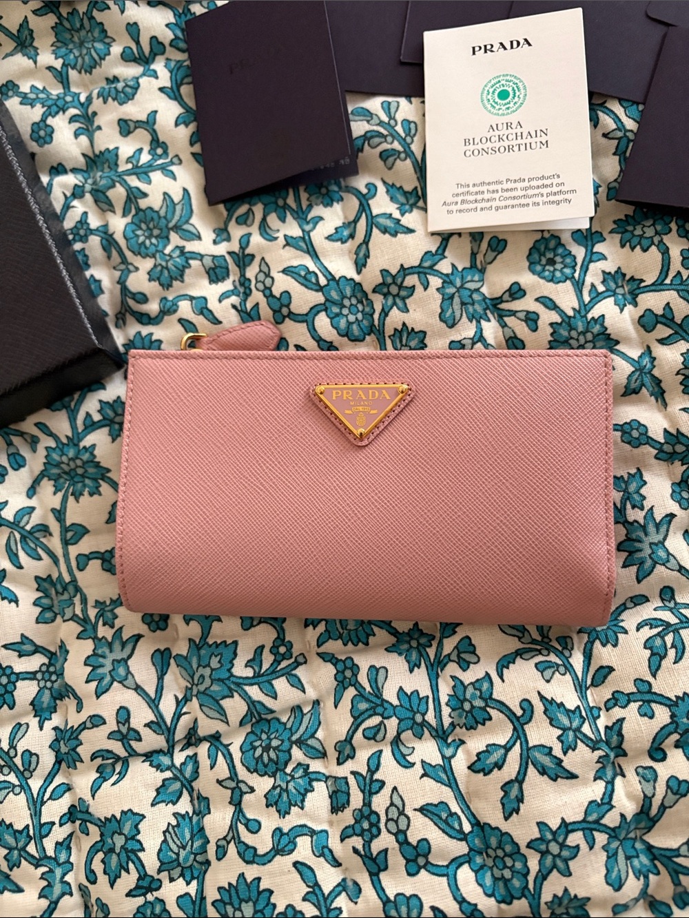 Prada Pink Saffiano Zip-Around Wallet with Gold Logo - Picture 2 of 13